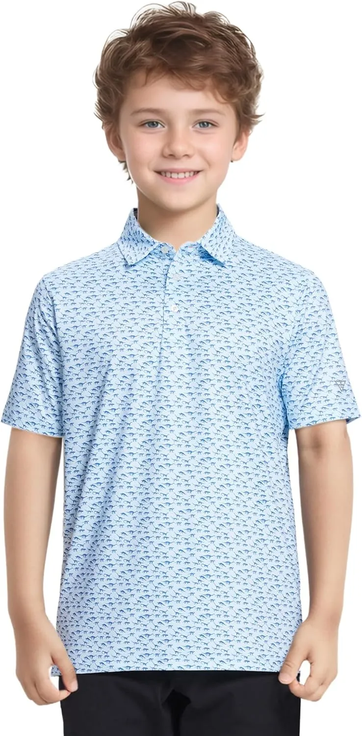 M MAELREG Boys Polo Shirt Short Sleeve Performance Dry Fit Stretch Funny Print Active Casual Collared Golf Shirts for Boy