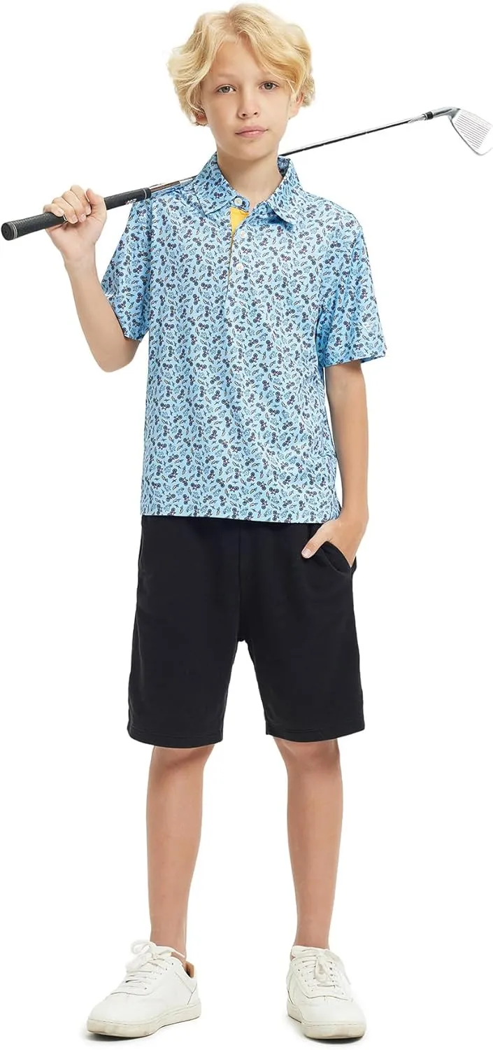 M MAELREG Boys Polo Shirt Short Sleeve Performance Dry Fit Stretch Funny Print Active Casual Collared Golf Shirts for Boy