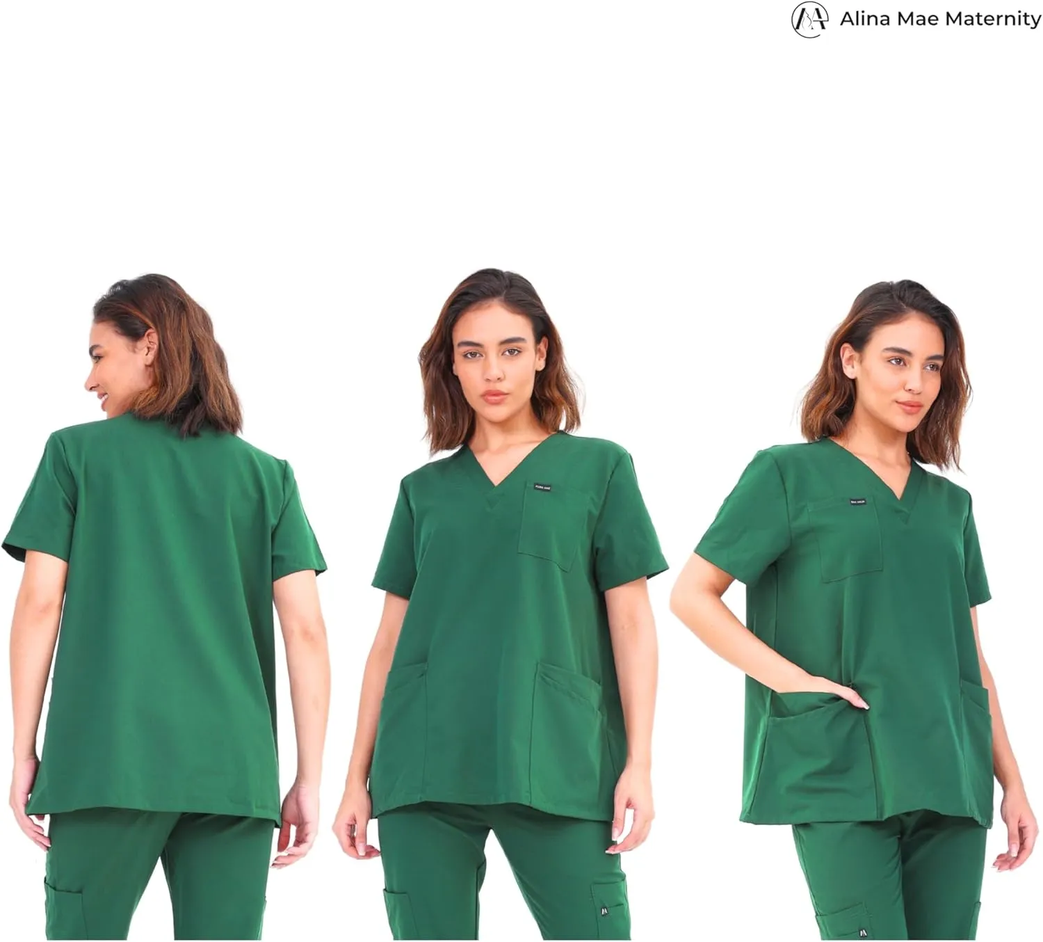 Maternity Scrubs Shirt for Women Doctor Uniform Short Sleeve Pregnant Nurse Scrub with Large Pockets