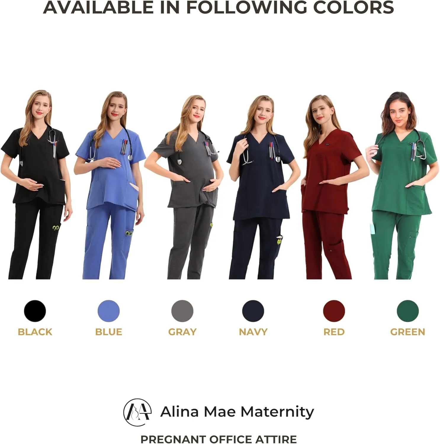 Maternity Scrubs Shirt for Women Doctor Uniform Short Sleeve Pregnant Nurse Scrub with Large Pockets