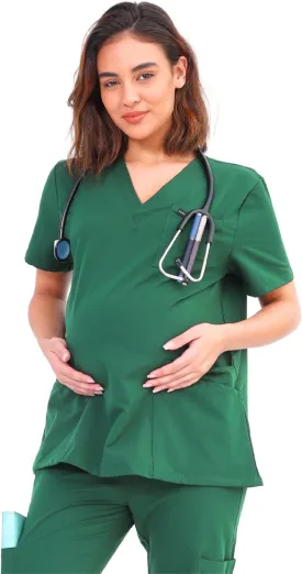 Maternity Scrubs Shirt for Women Doctor Uniform Short Sleeve Pregnant Nurse Scrub with Large Pockets