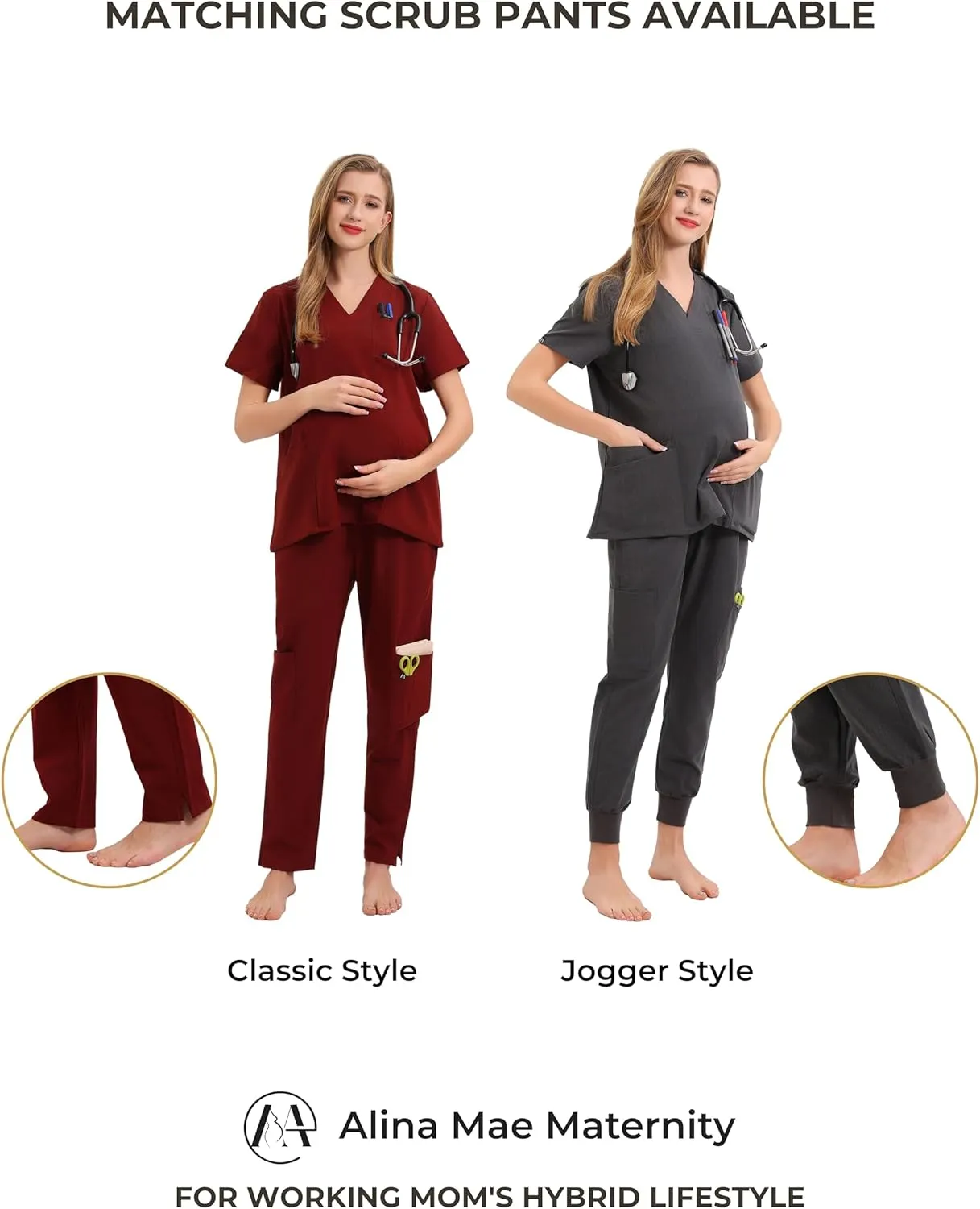 Maternity Scrubs Shirt for Women Doctor Uniform Short Sleeve Pregnant Nurse Scrub with Large Pockets
