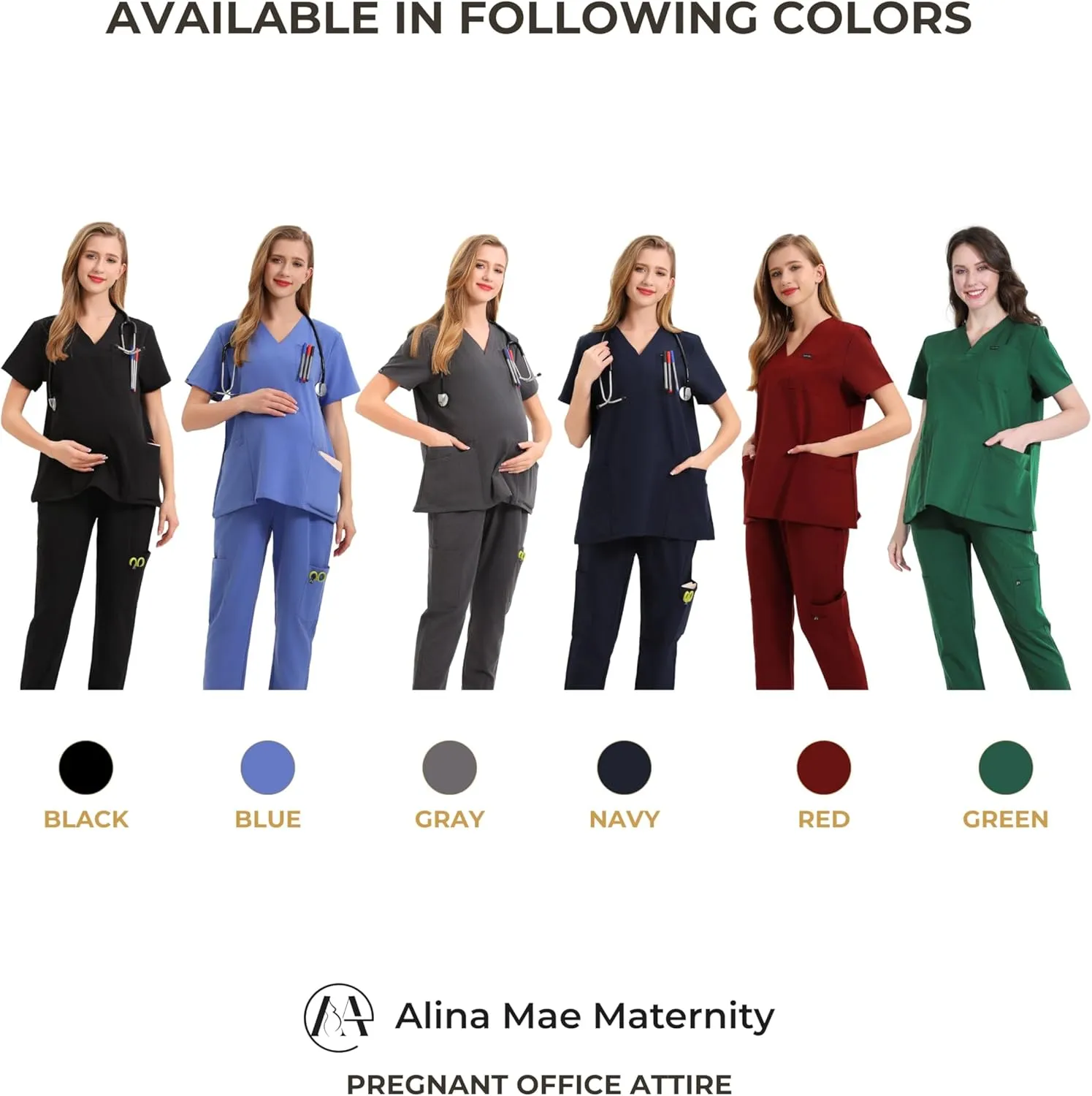 Maternity Scrubs Shirt for Women Doctor Uniform Short Sleeve Pregnant Nurse Scrub with Large Pockets