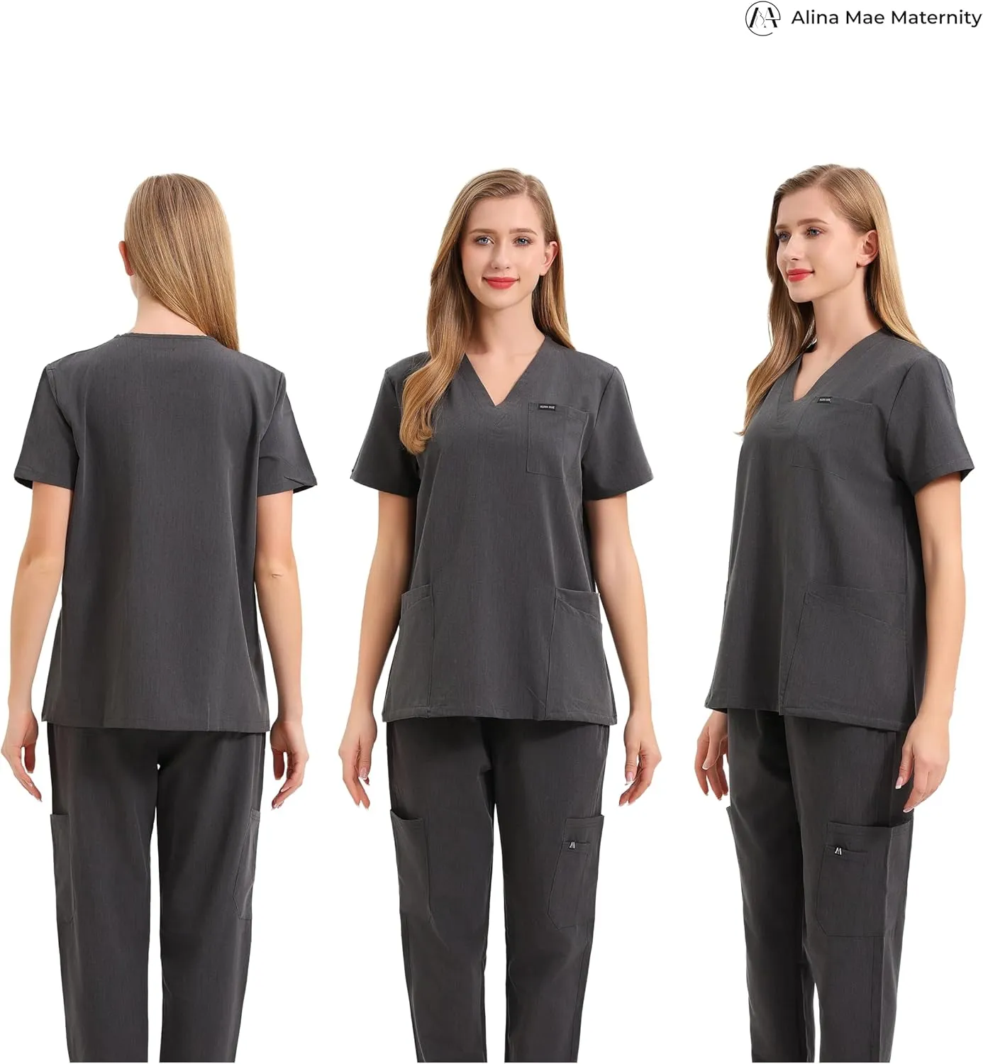 Maternity Scrubs Shirt for Women Doctor Uniform Short Sleeve Pregnant Nurse Scrub with Large Pockets