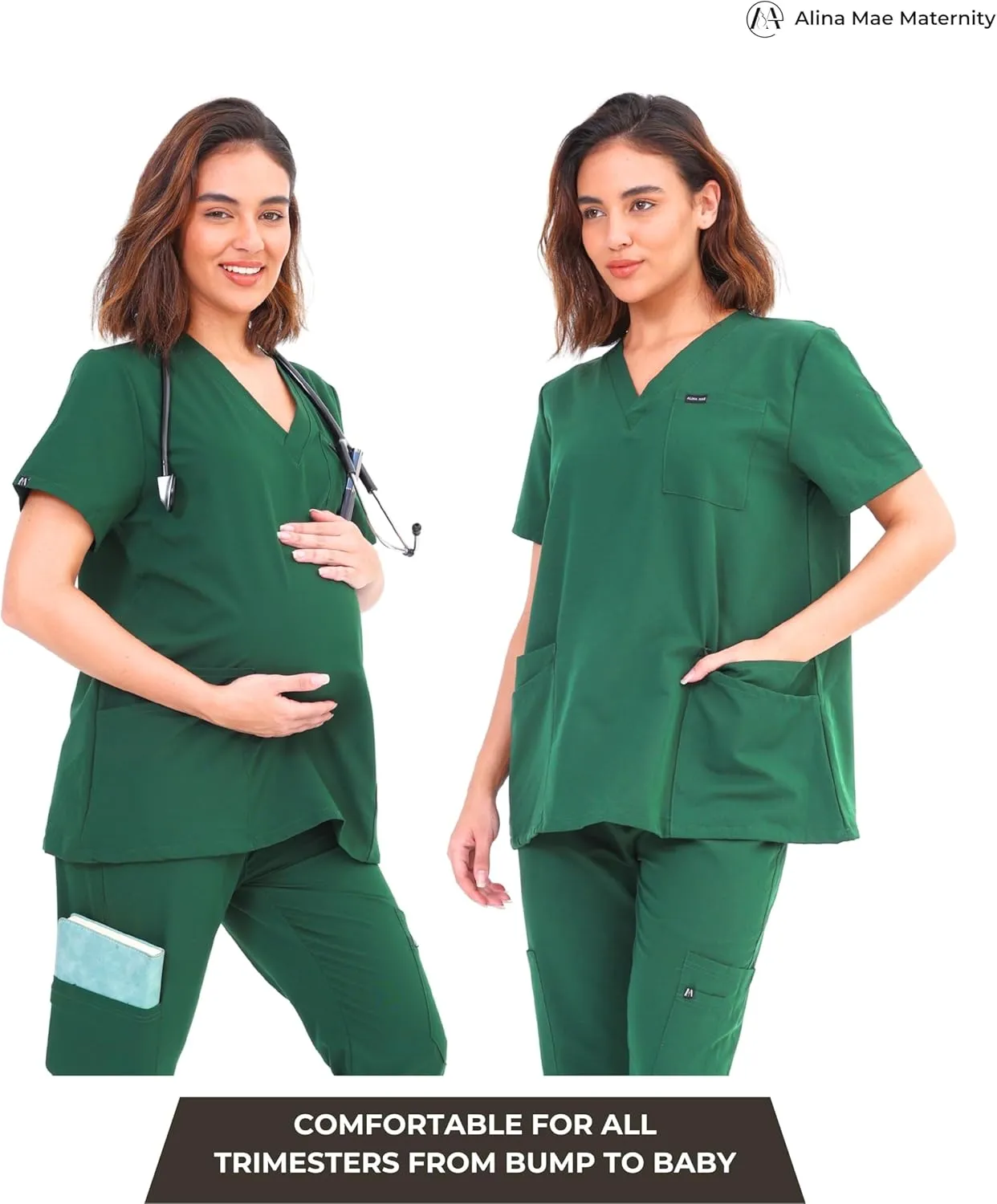 Maternity Scrubs Shirt for Women Doctor Uniform Short Sleeve Pregnant Nurse Scrub with Large Pockets