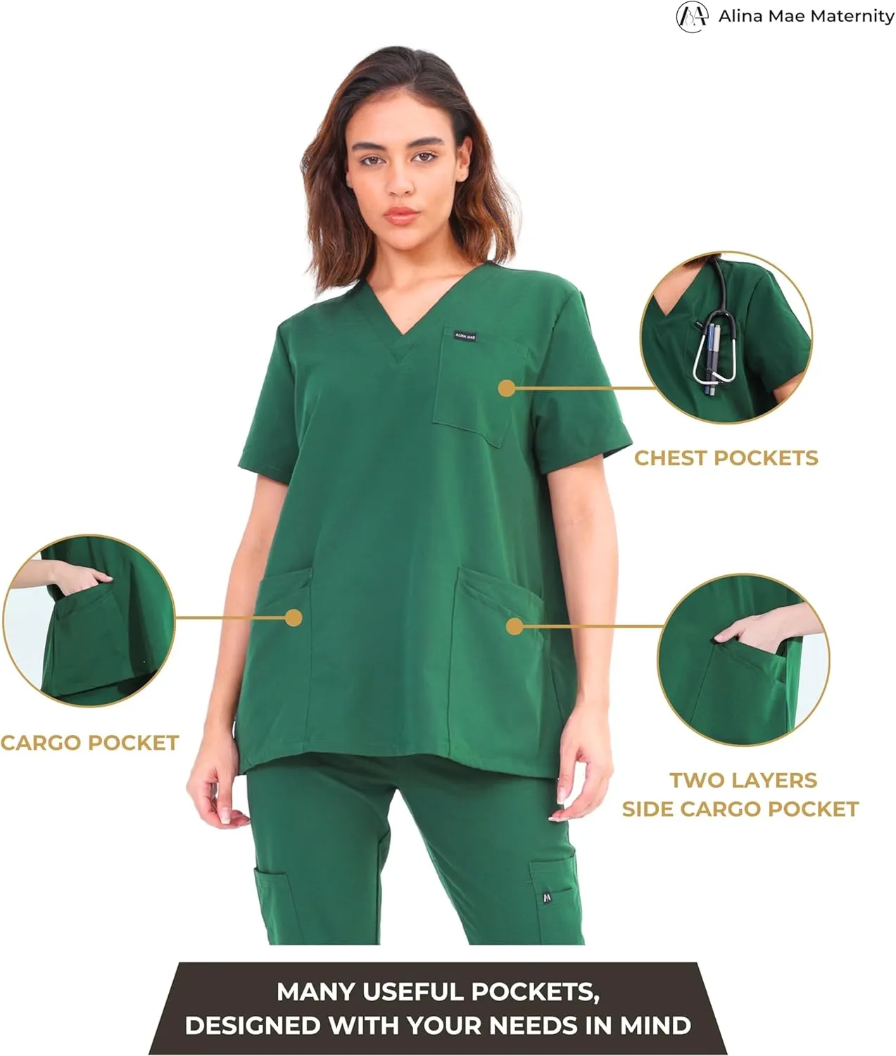 Maternity Scrubs Shirt for Women Doctor Uniform Short Sleeve Pregnant Nurse Scrub with Large Pockets