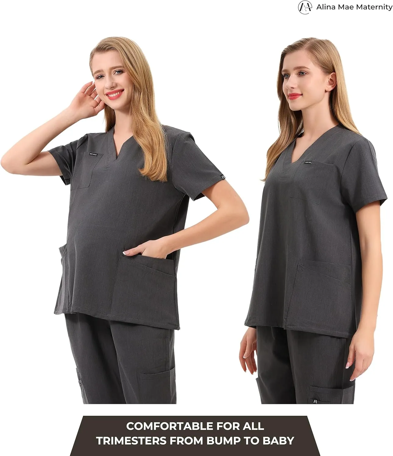 Maternity Scrubs Shirt for Women Doctor Uniform Short Sleeve Pregnant Nurse Scrub with Large Pockets