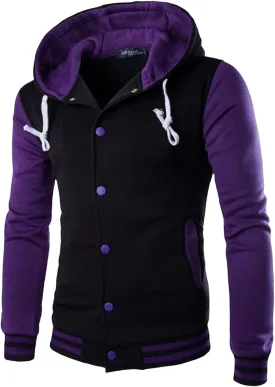 Men's Fashion Varsity Jacket Hoodie Causal Slim Fit Cotton Letterman Baseball Bomber Jackets with Hood for Men