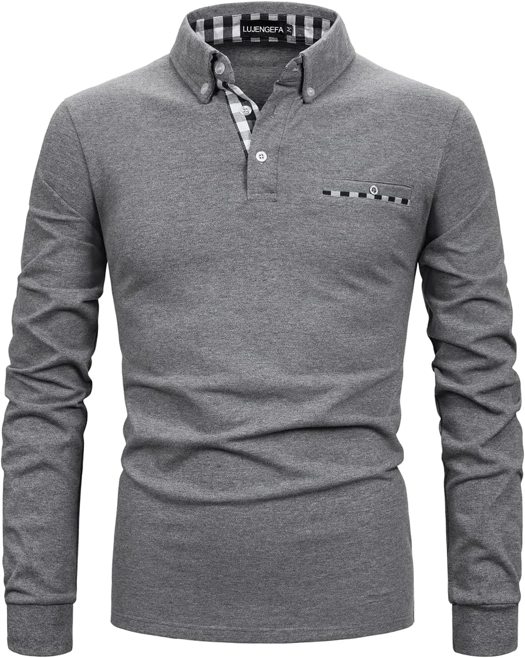 Mens Polo Shirts Long Sleeve Casual Plaid Collar Golf Shirt for Men Slim Fit Cotton Polo T Shirts Top