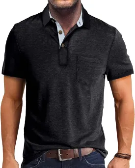 Mens Polo Shirts Short Sleeve Casual Golf T-Shirts Summer Classic Basic 3 Button Tees Trendy Tops with Pocket
