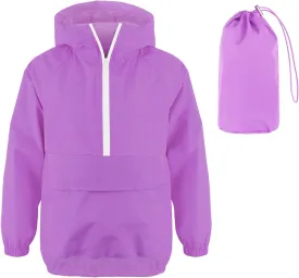 MODAFANS Girls Boys Rain Jacket Lightweight Waterproof Packable Hooded Half zip RainCoats Windbreaker for Outdoor 4-13Year
