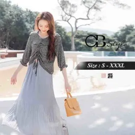 ORANGEBEAR RUFFLES COLLAR DRAWSTRING TOP