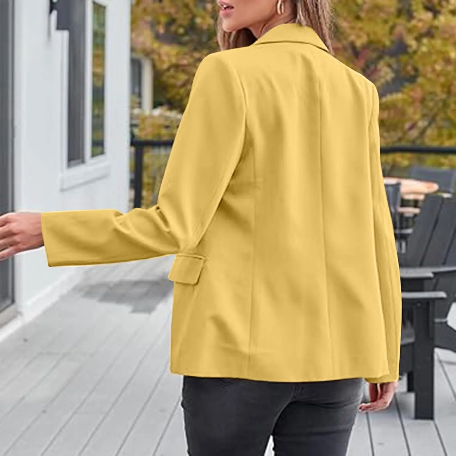 Plain Color Suit Blazers for Women Business Casual Fall Coats Office Attire Blazer Jackets with Shoulder Pad