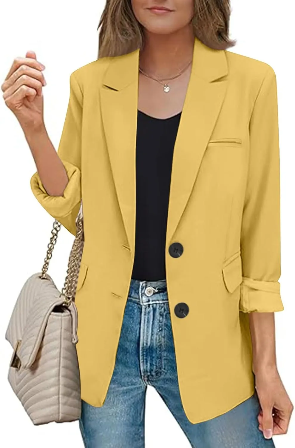 Plain Color Suit Blazers for Women Business Casual Fall Coats Office Attire Blazer Jackets with Shoulder Pad
