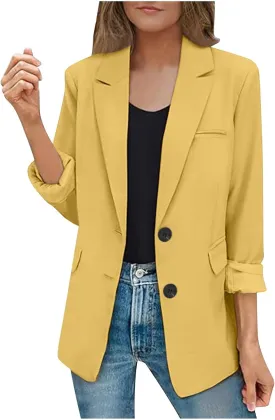 Plain Color Suit Blazers for Women Business Casual Fall Coats Office Attire Blazer Jackets with Shoulder Pad