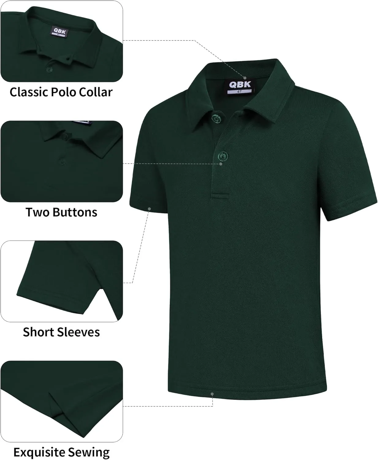 QBK Toddler to Youth Boys' School Uniform Pique Polo Kids Short Sleeve Collared Golf Shirt