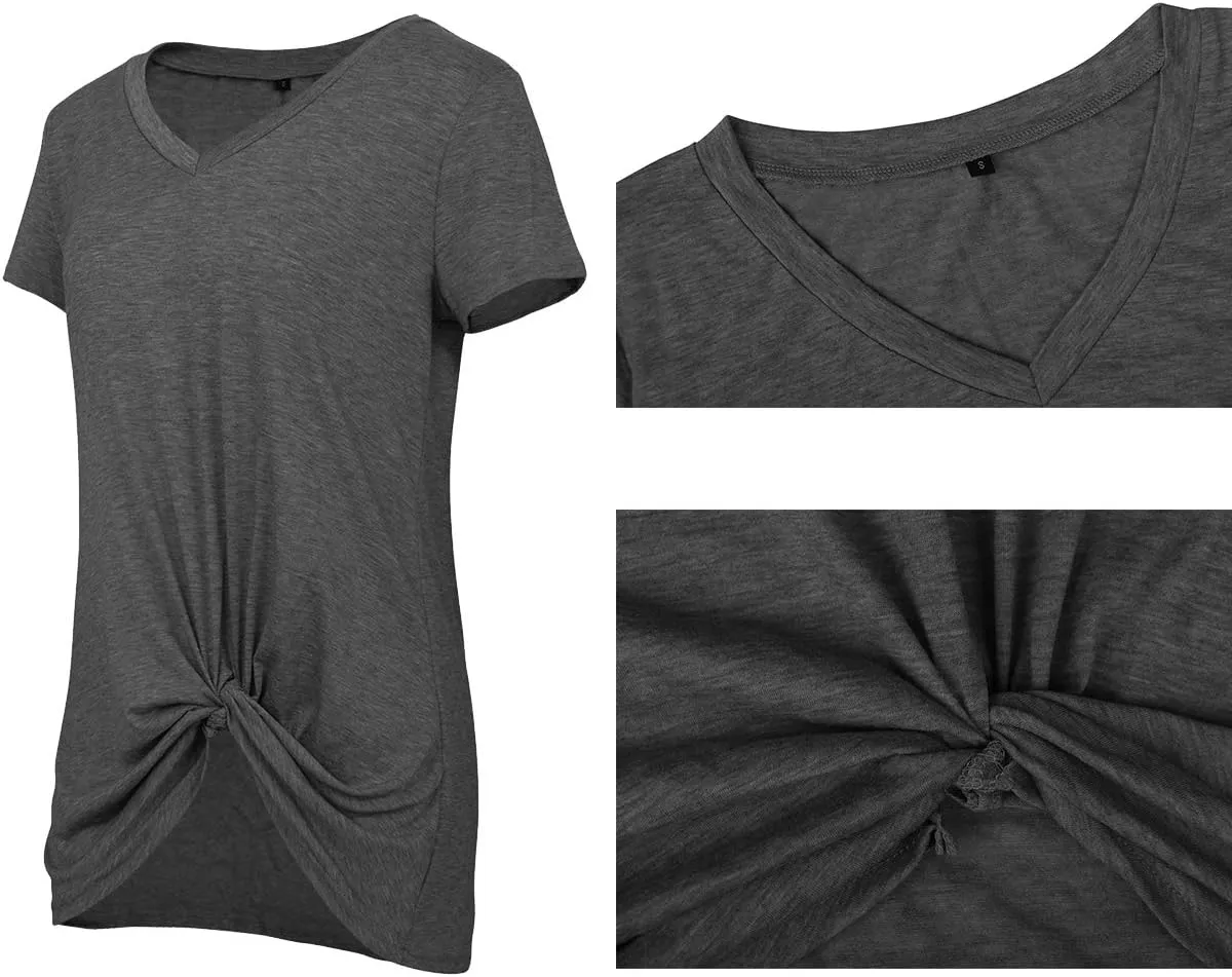 SHIBEVER Women's Tops Short Sleeve Twist Knotted T Shirts Summer Blouse Tunic Tops S-2XL
