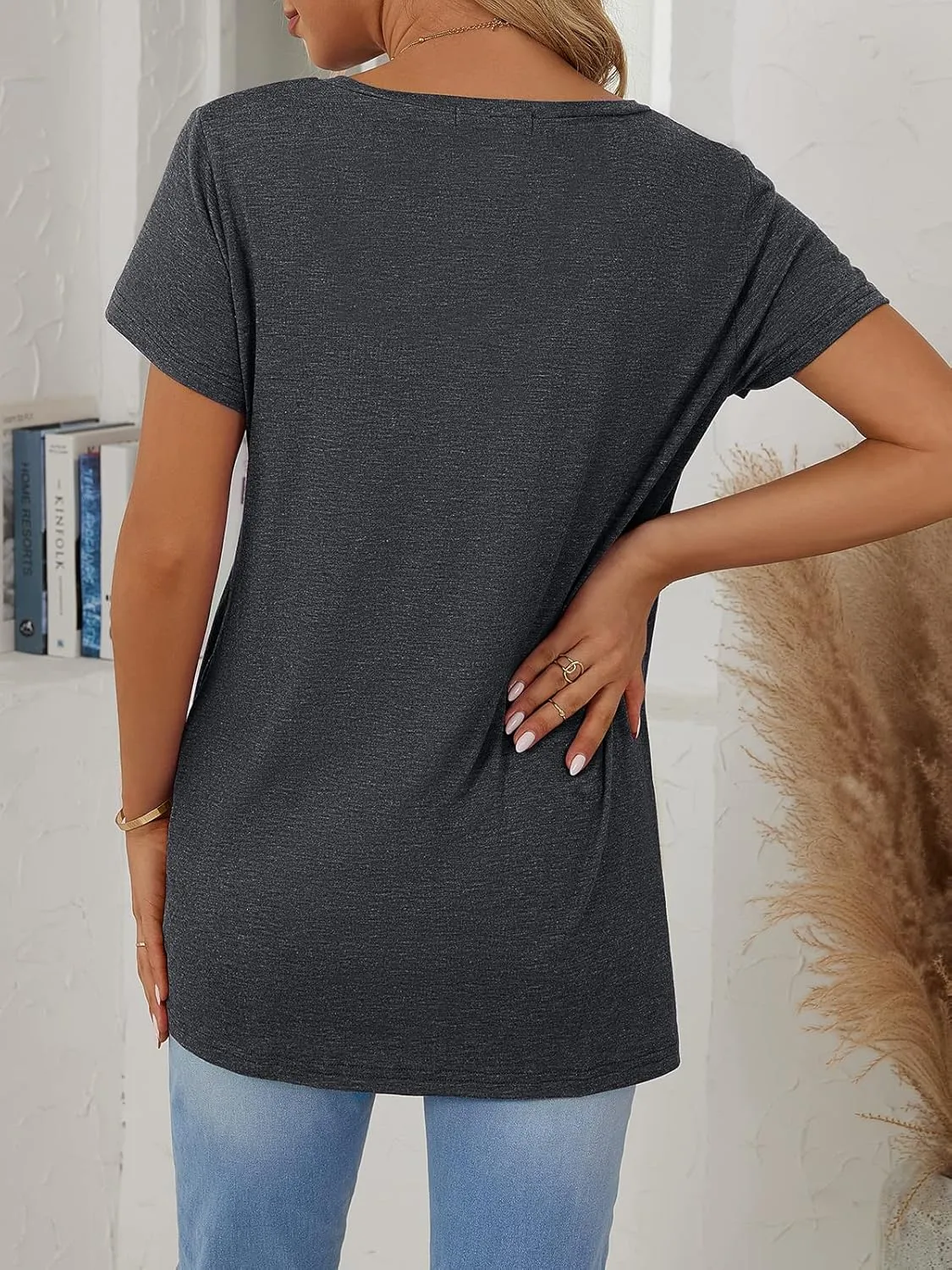 SHIBEVER Women's Tops Short Sleeve Twist Knotted T Shirts Summer Blouse Tunic Tops S-2XL
