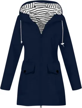 TANGNADE Raincoat for Women Waterproof with Hood Packable Long Hooded Trench Coats Windbreaker Travel Jacket