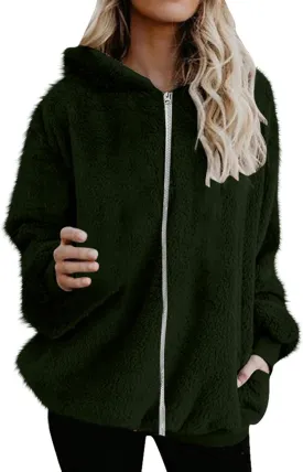 Teddy Coat For Women Plus Size Dressy Casual Fuzzy Fleece Sherpa Jacket Full Zip Up Hooded Fluffy Coats Outwear