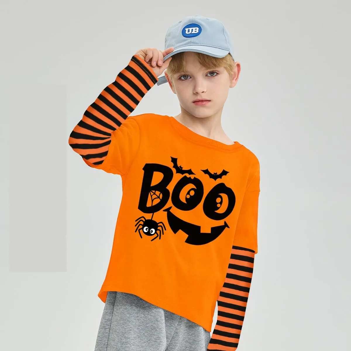 Toddler Boys Halloween T-Shirts Kids Glow in The Dark Skeleton Stripe Long Sleeve Pumpkin Tees Tops Age 2-7 Years