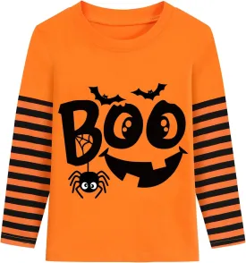 Toddler Boys Halloween T-Shirts Kids Glow in The Dark Skeleton Stripe Long Sleeve Pumpkin Tees Tops Age 2-7 Years