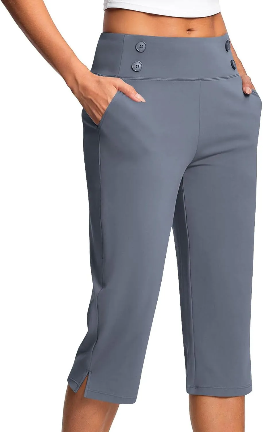 Women Yoga Capri Pants with Pockets High Waist Stretch Capris Tummy Control Athletic Workout Jogger Cropped Trousers
