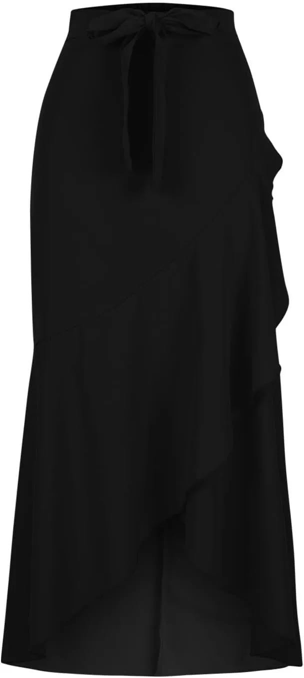 Womens Casual Mermaid Maxi Wrap Skirt A-Line Irregular Ruffle Hem Fishtail Long Skirts Elastic Tie Waist Work Clothes
