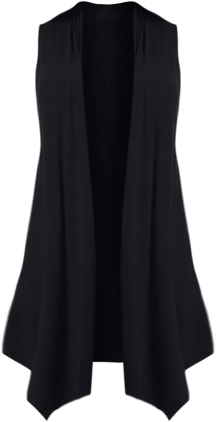 Women's Long Cardigan Vest Sleeveless SweaterS with Pockets Open Front Draped Casual Lightweight Vest Coats 2023