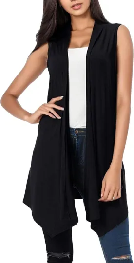 Women's Long Cardigan Vest Sleeveless SweaterS with Pockets Open Front Draped Casual Lightweight Vest Coats 2023