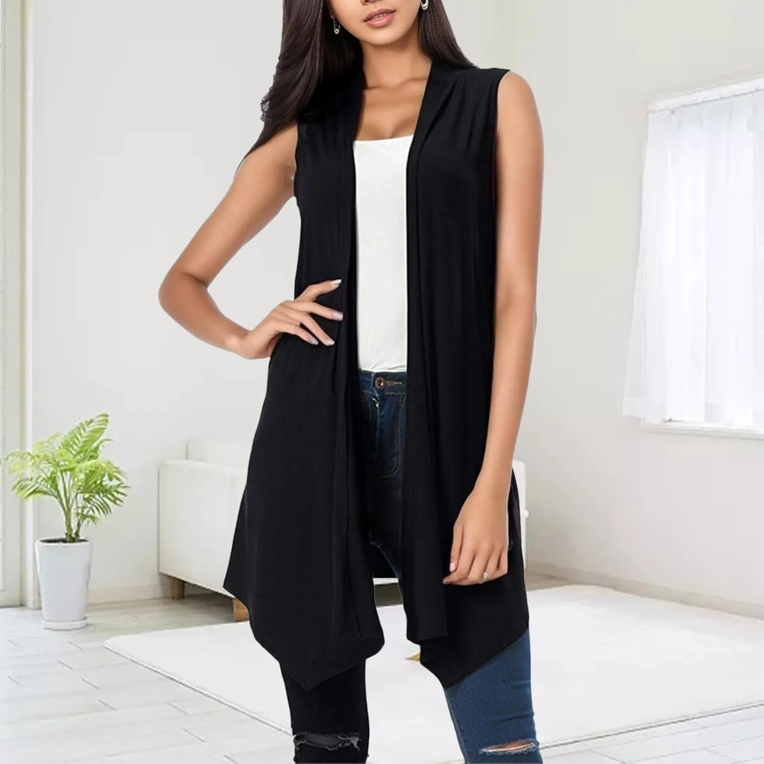 Women's Long Cardigan Vest Sleeveless SweaterS with Pockets Open Front Draped Casual Lightweight Vest Coats 2023