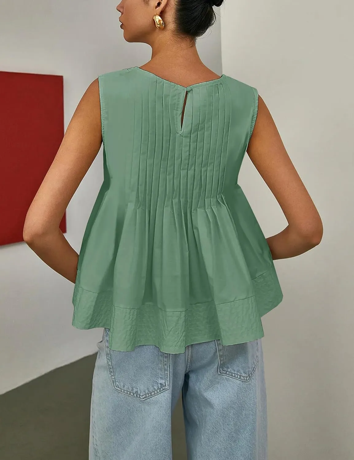 Womens Summer Tank Tops Pleated Babydoll Tops Sleeveless Peplum Casual Blouse T Shirts